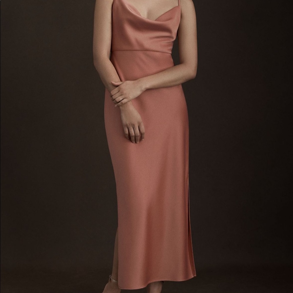 BHLDN Cali Satin Cowl-Neck Midi Slip Dress